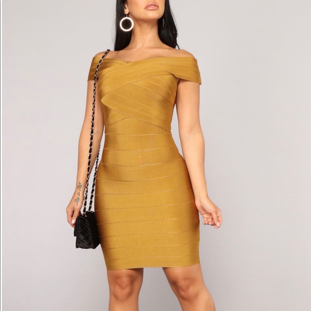 Fashion Nova mustard bandage dress